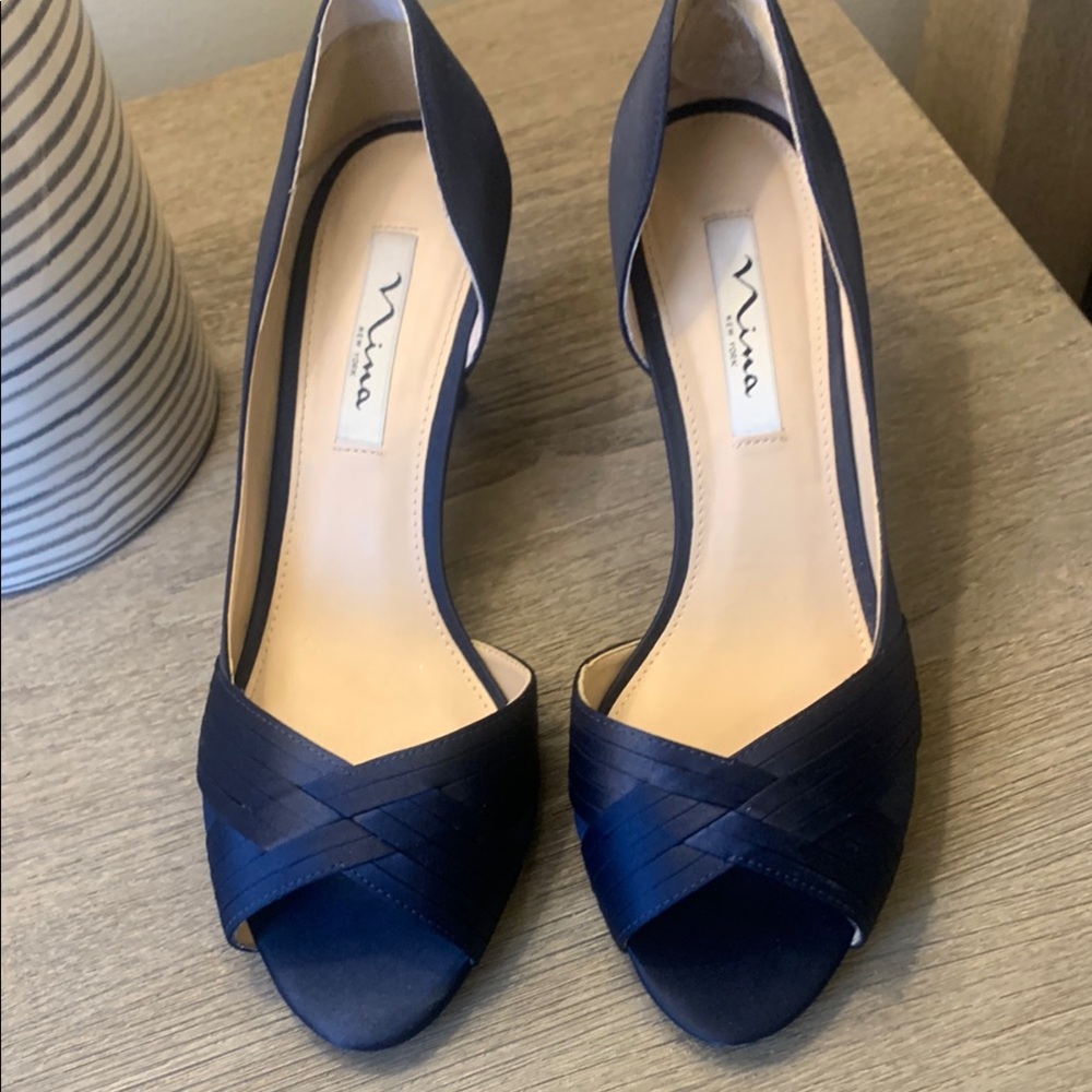 Nina Women's Navy Peep Toe Heels